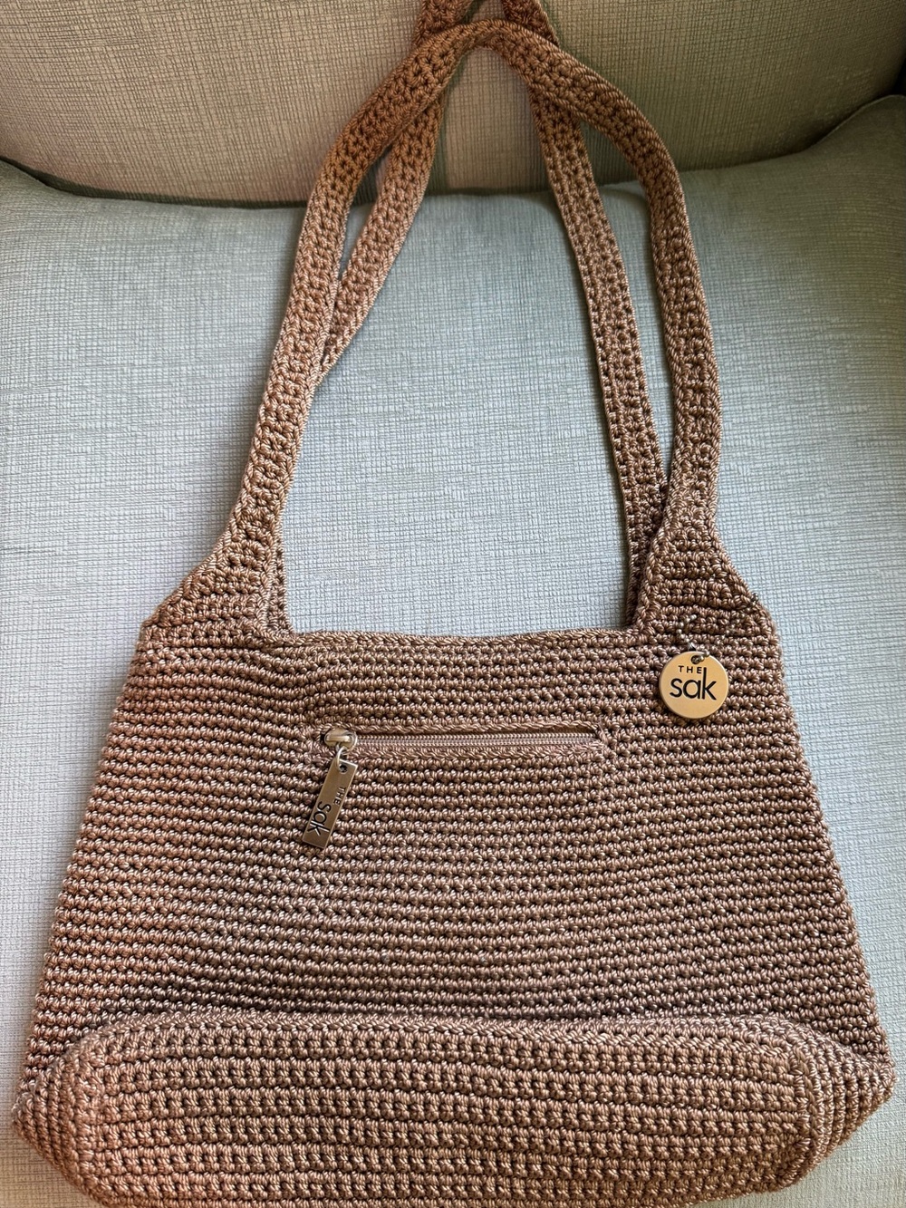 The Sak Crochet Shoulder Bag in Tan Brown